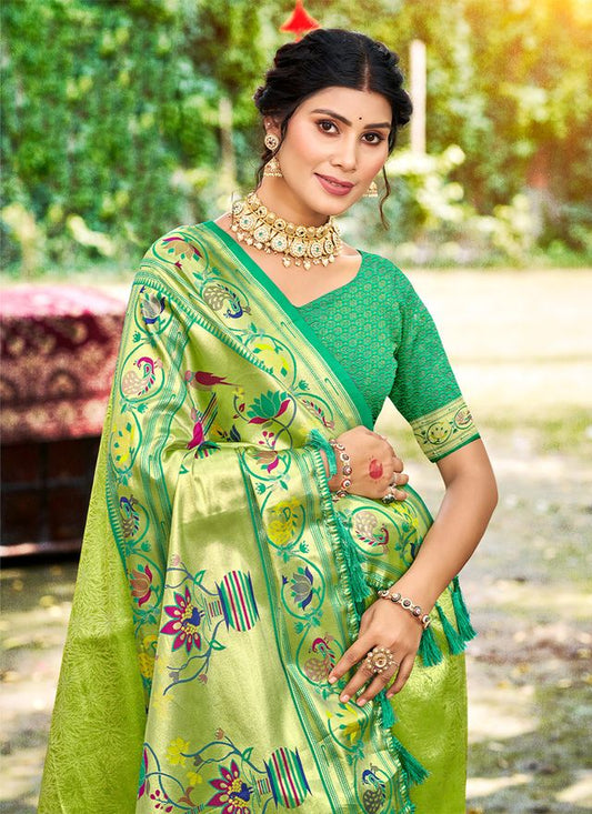 Green Color Silk Blended Woven Designer Ethnic Partywear Saree