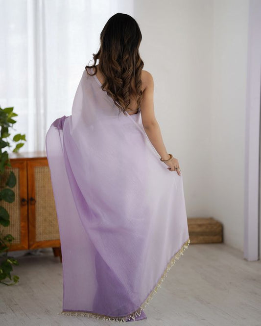 Designer Lavender Color Candy Crush Silk Fabric Stylish Pre Stitched Saree