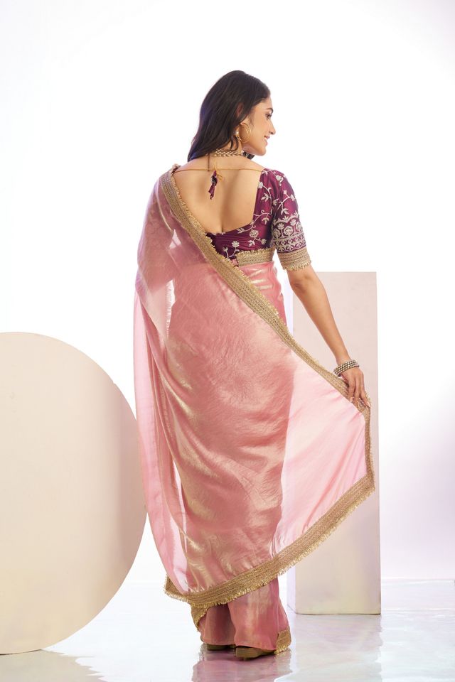 Pink Color Stylish Heavy Partywear Saree For Rich Girlie Looks