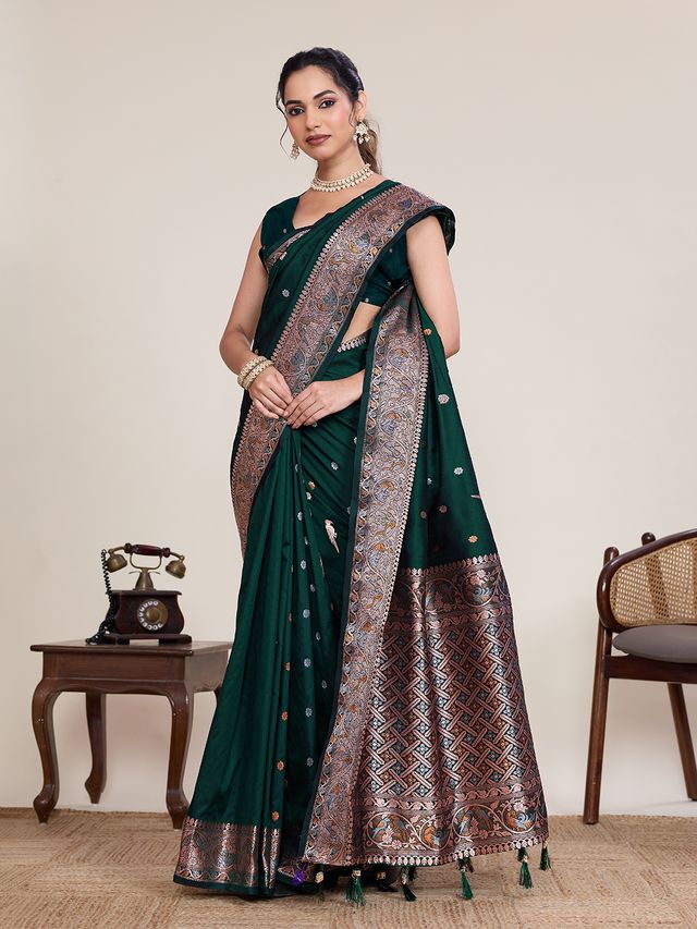 Green Color Designer Woven Work Graceful Partywear Saree