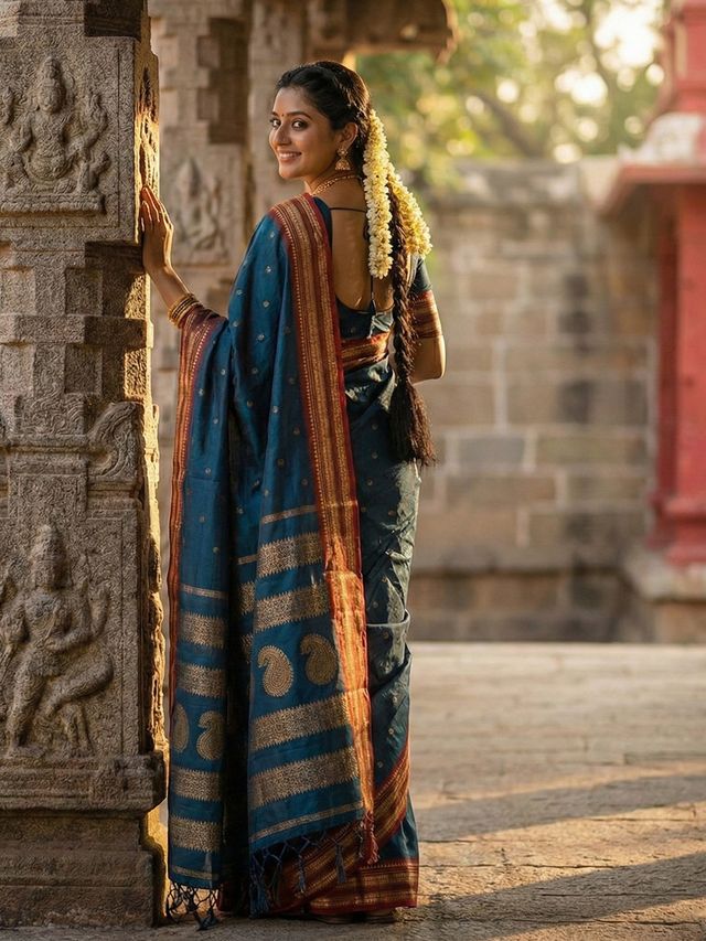 Teal Color Soft Silk Fabric Woven Jari Designer Ethnic Party Looks Saree