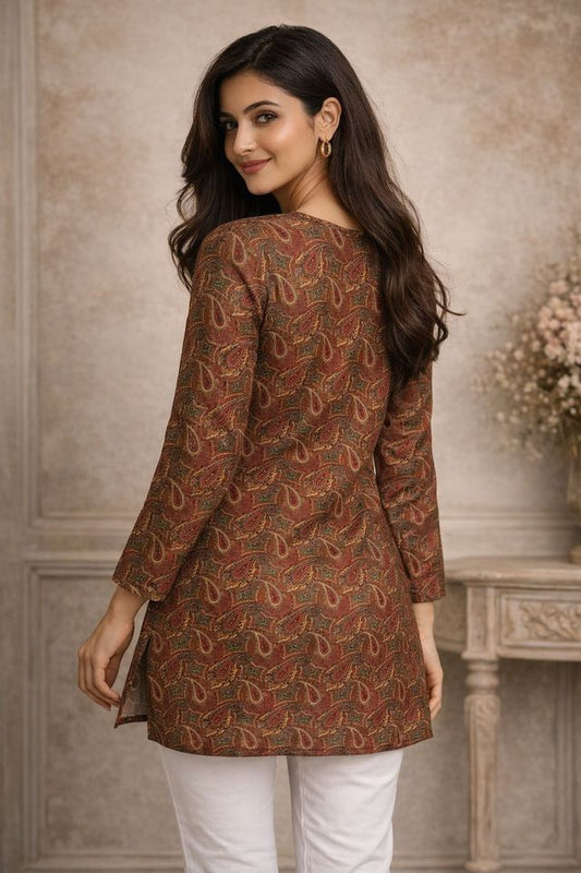 Brown Color Designer Digital Printed Formal Rich Looks Kurta For Girls