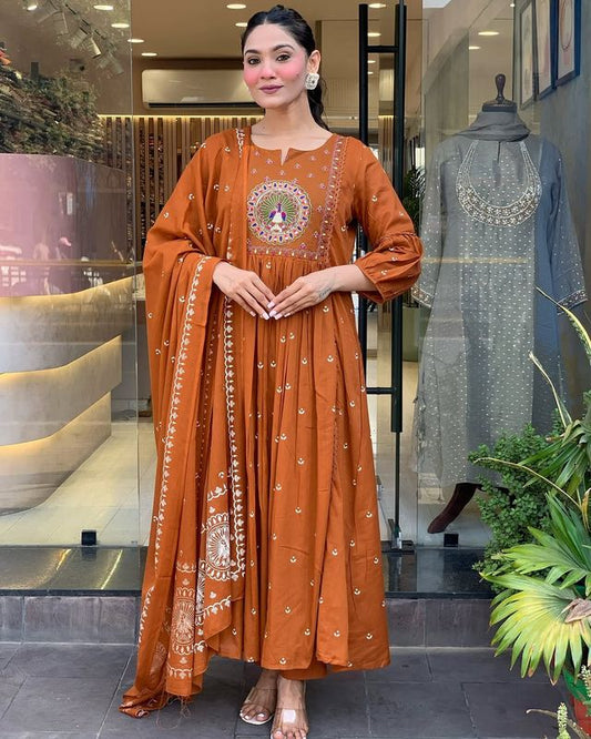 Rust Color Rayon Fabric Elegant Salwar Kameez