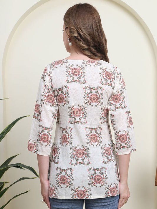 Red Color Cambric Cotton Fabric Designer Printed Formal Short Kurta 4245