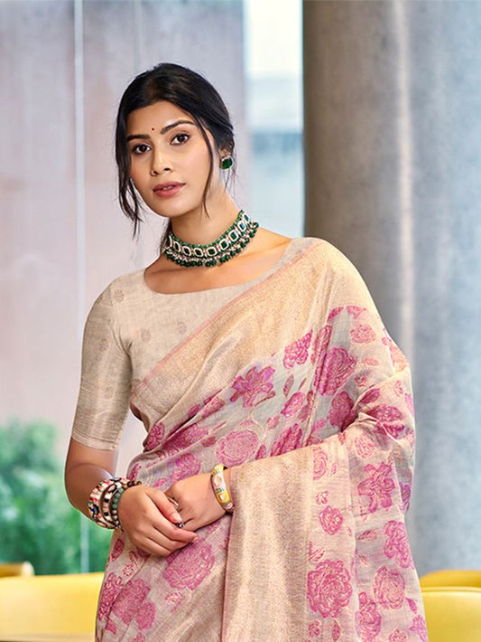 Pink Color Cotton Silk Fabric Woven Designer Ceremonial Saree