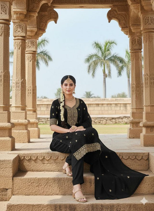 Black Color Georgette Fabric Beautiful Embroidered Salwar Kameez