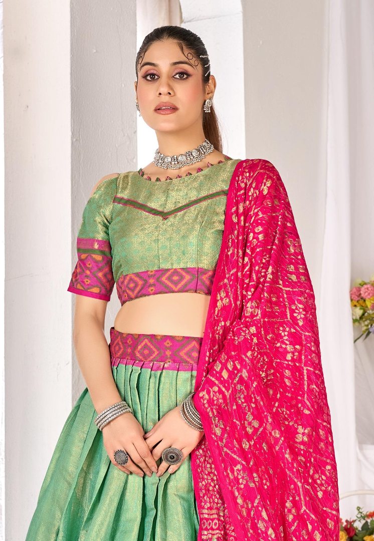 Weaving work silk semi stitched lehenga choli