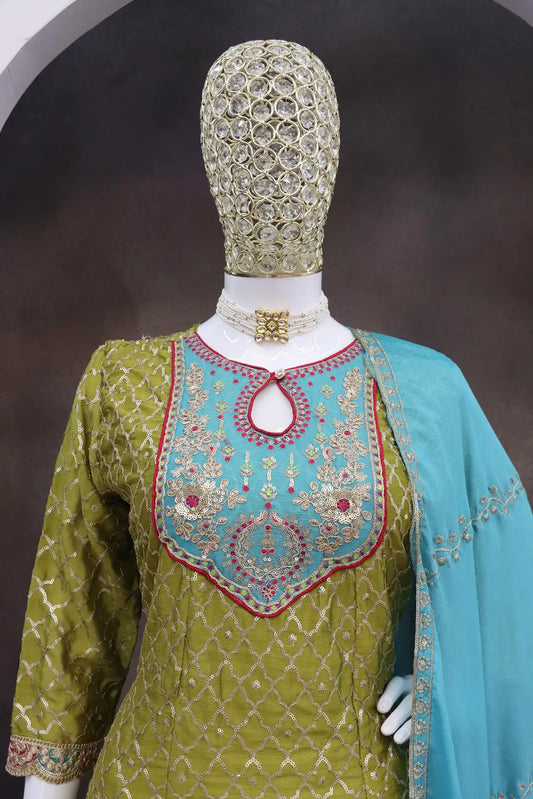 Green Embroderied Silk Stitched Dhoti Suit
