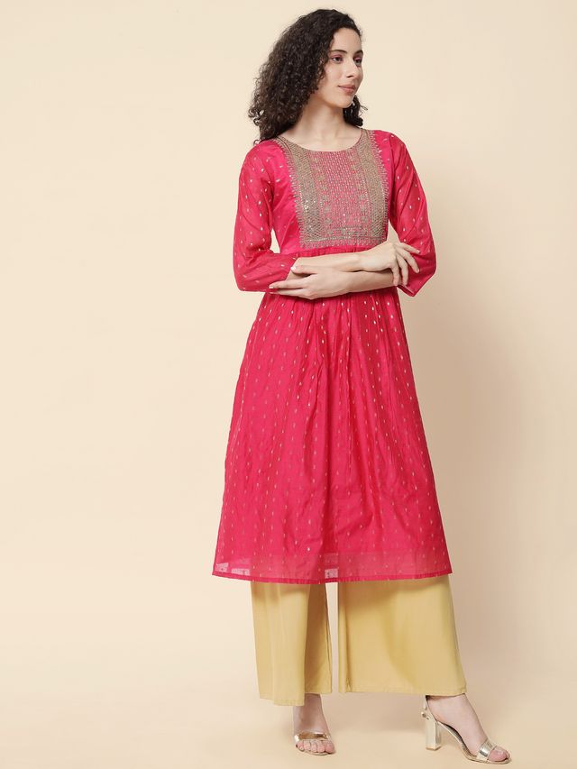 Pink Color Chanderi Modal Fabric With Beautiful Embroidered Work Fancy Looks