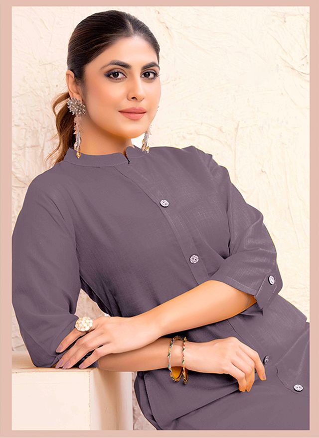 Grey Color Magic Cotton Fabric Solid Designer Formal Girlie Kurta