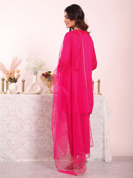 Pink Color Poly Silk Fabric Smart Ethnic Partywear Kurta Set