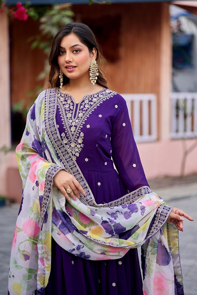 Purple Color Beautiful Ceremonial Heavy Looks Gown With Dupatta