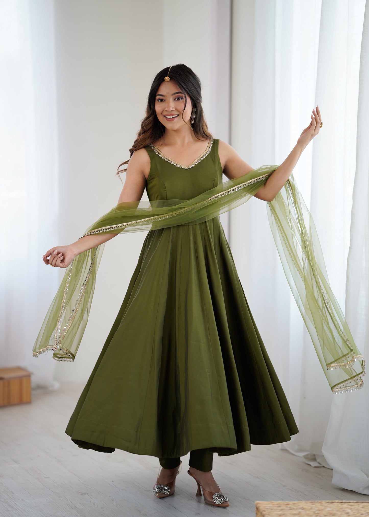 Anarkali Dress Anarkali Suit Green Anarkali Olive Green Anarkali Suit Indian Ethnic Wear