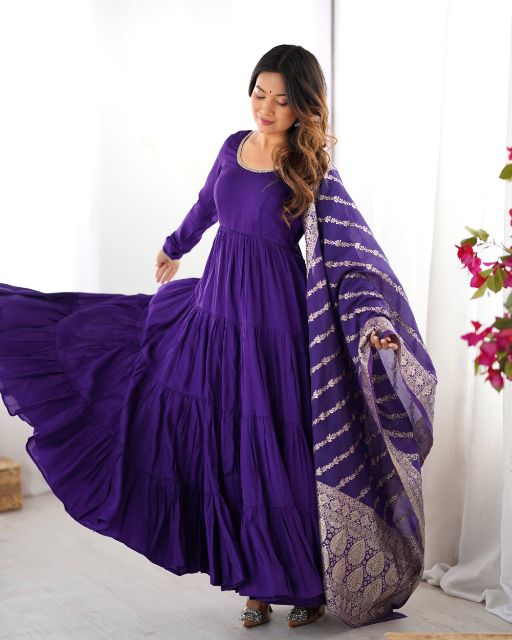 Purple Anarkali Dress Elegant Ethnic Gown for Women