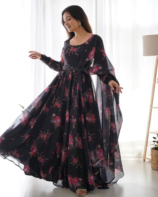 Anarkali Kurta Gown Is A Stunning Traditional Indian Outfit That Combines Elegance And Style It Is Typically Worn By Women For Special Occasions, Festivals, Or Formal Events Anarkali Kurta Features A Flared Silhouette With Multiple Layers Of Fabric