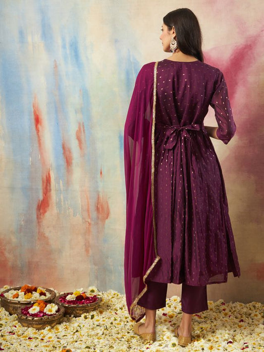 Purple Color Cotton Silk Ethnic Fancy Partywear Suit With Classy Looks