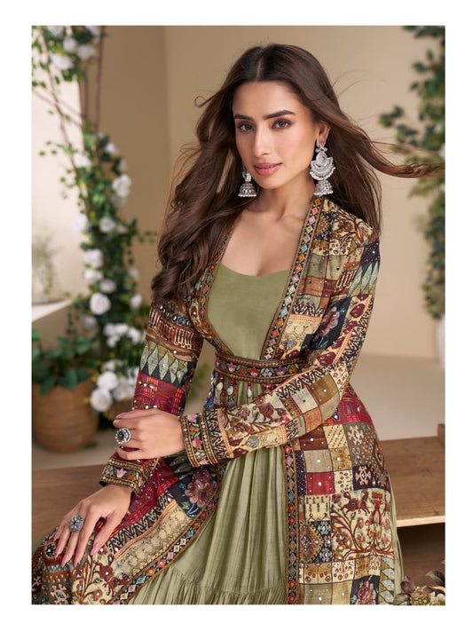 Heavy Georgette Long Top With Silk Shrug Free Size