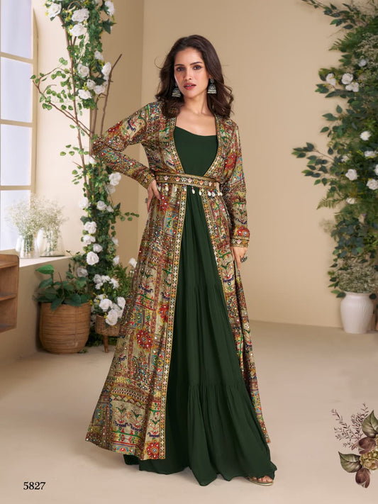 Heavy Georgette Long Top With Silk Shrug Free Size
