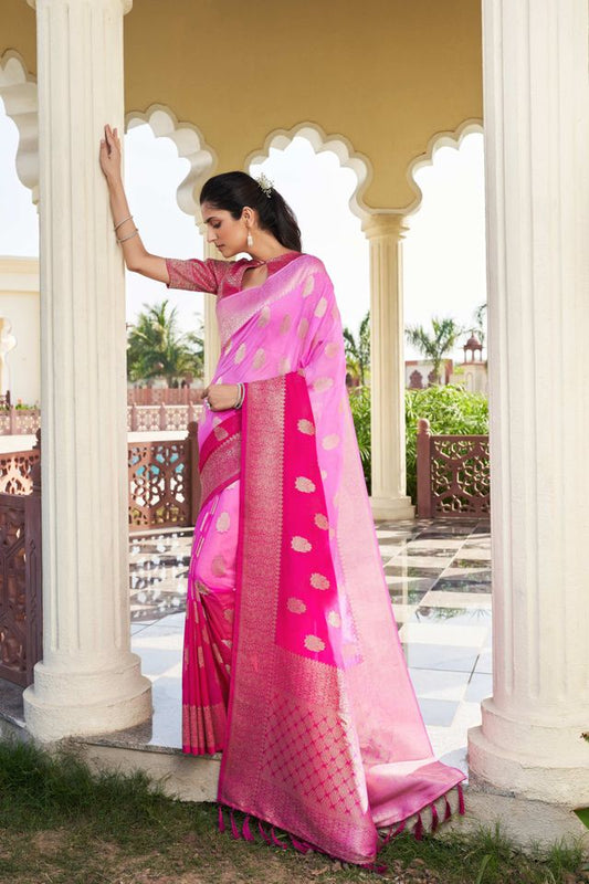 Pink Color Georgette Fabric Heavy Wevon Designer Work Graceful Saree