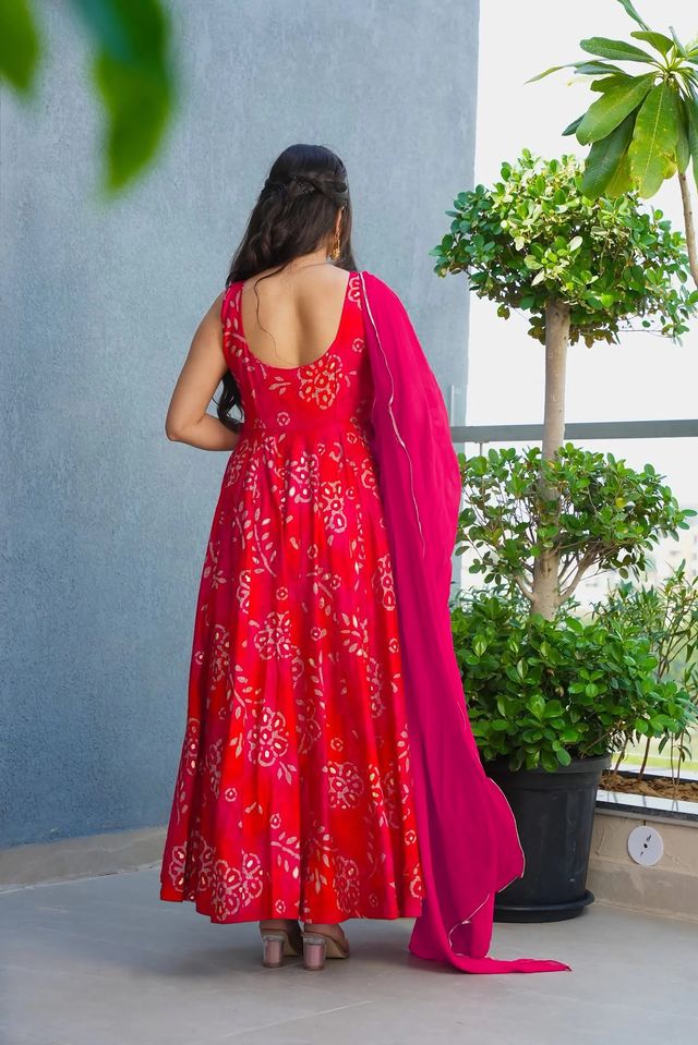 Festive wear gown collection digital printed work Red
