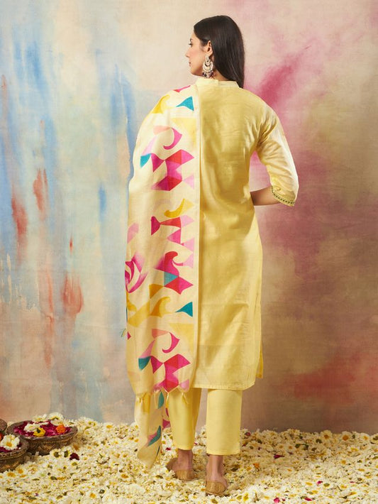 Yellow Color Chanderi Modal Ethnic Fancy Partywear Suit With Classy Looks