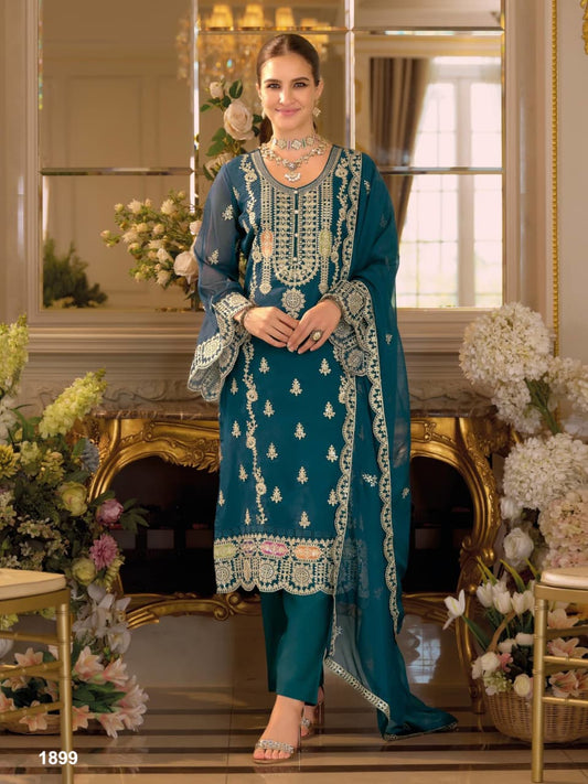 Chinon Silk Semi Stitched Wedding Suits Karachi
