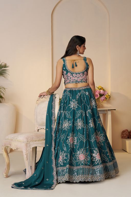 Blue Beauty: Bridesmaid Lehenga with Sequin Shine & Floral Grace