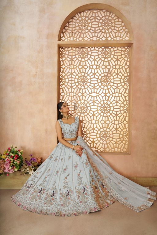 Beautiful Sky blue Color Sequins Chinon Reception Wear Lehenga Choli