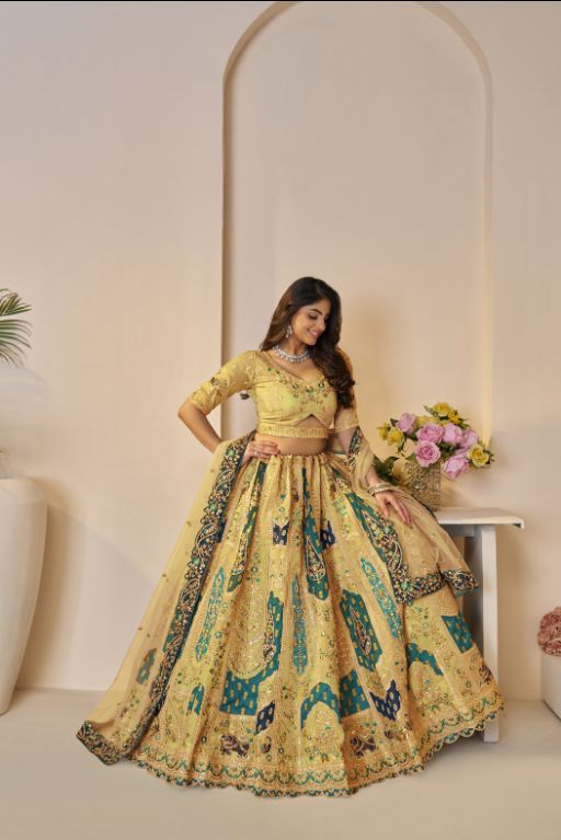 The Rajsi Haathi Collection: Stunning yellow Banarsi lehenga