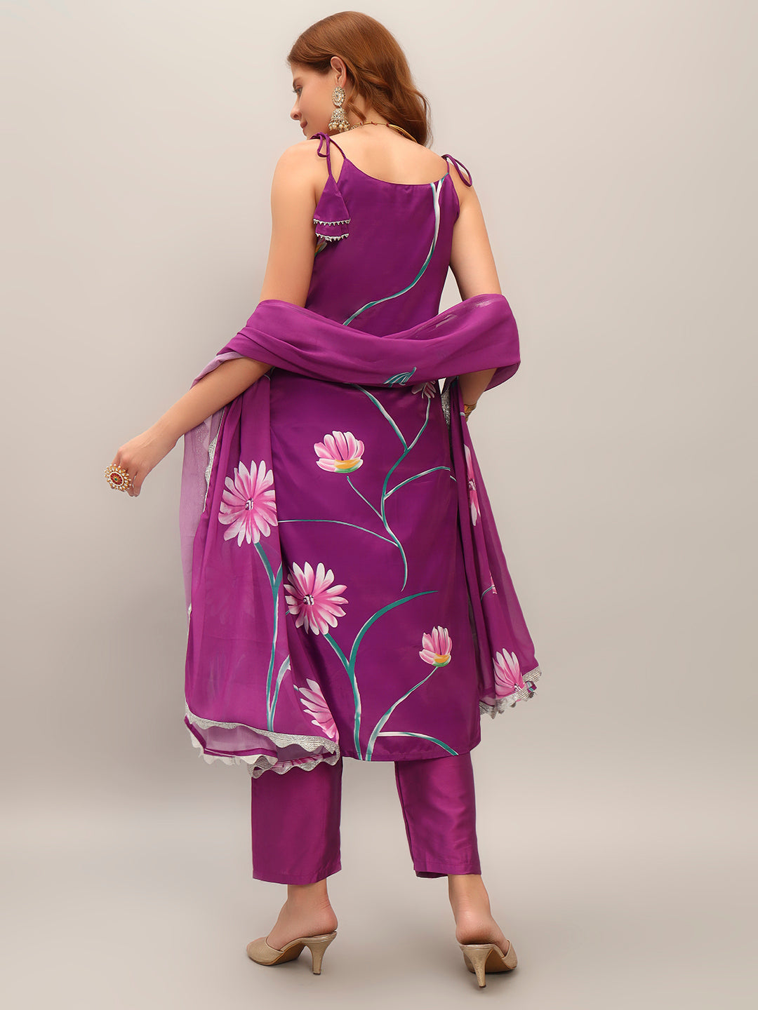 Floral Women's Crepe Fabric Straight Kurta,Pant and Dupatta Set