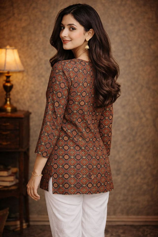 Coffee Color Muslin Fabric Formal Looks Kurta For Girls