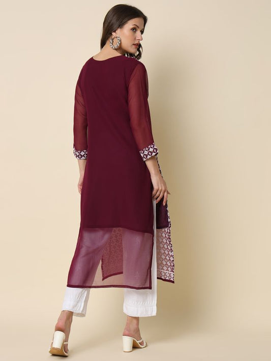 Purple Color Georgette Fabric Chikankari Work Formal Kurta For Girls