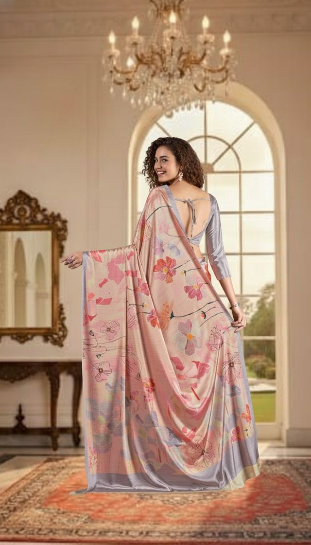 Pink Color Deisgner Printed Crepe Silk Saree for Ceremonial Presence