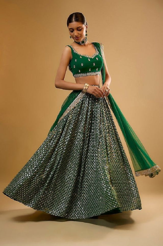 Leheriya Style Lehenga Choli with Embroidered Dupatta EL-601-GREEN