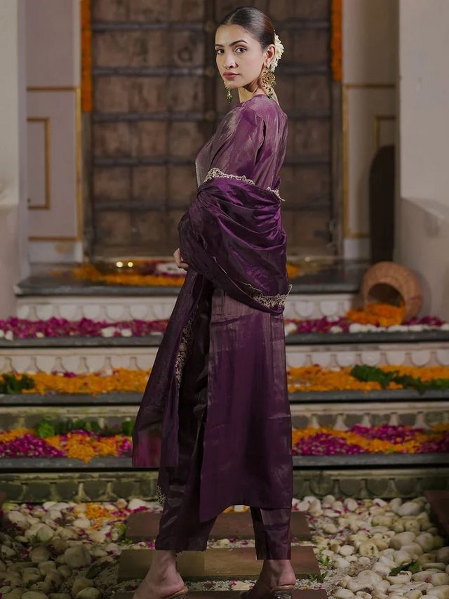 Purple Color Shimmer Fabric Elegant Salwar Kameez