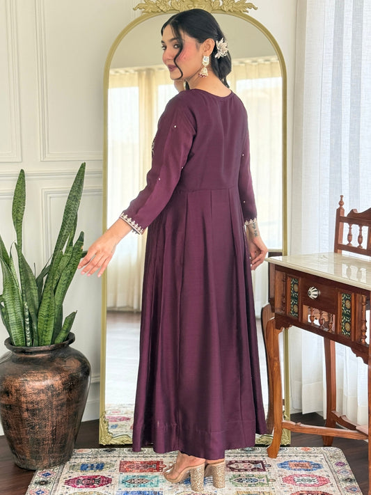 Women Beautiful Vichitra Silk Fabric Flared Kurta, Pant and Dupatta Set