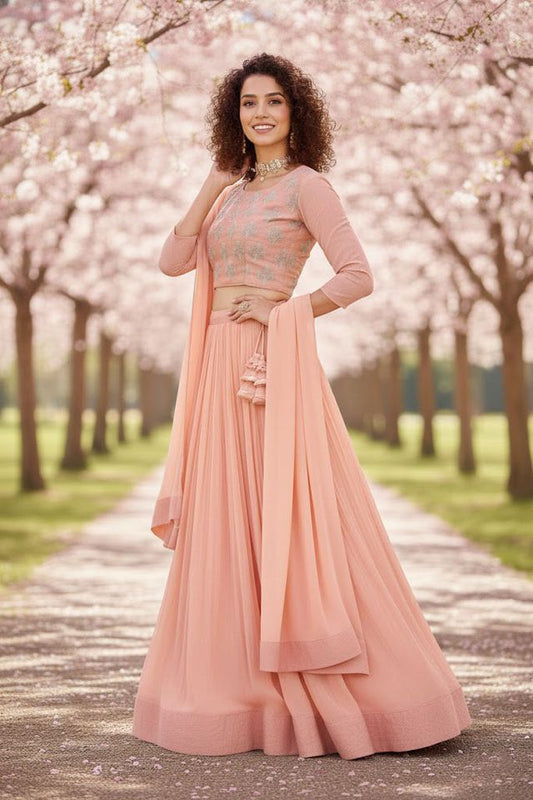 Festive Designer Lehenga Choli Set for Women HKV-0015130 PEACH