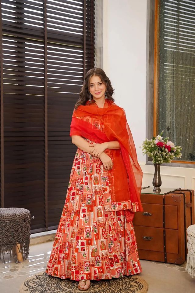 Festive gown collection with dupatta Red