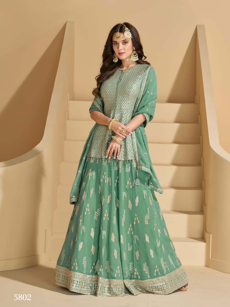 Free Size Full Stitched Upto 42Georgette Top & Skirt Wedding Set