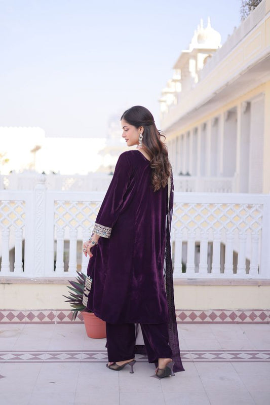 Wine Color Designer Ethnic Heavy Partywear Suit For Ceremonial Looks