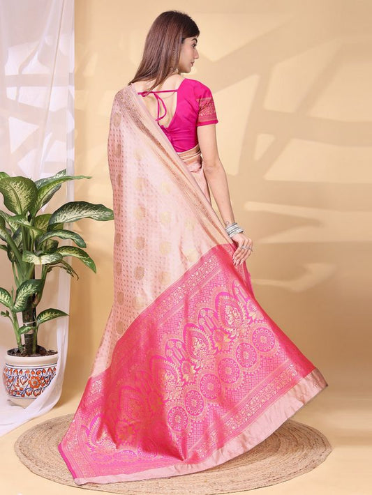 Pink Color Lichi Silk Fabric Beautiful Woven Designer Saree