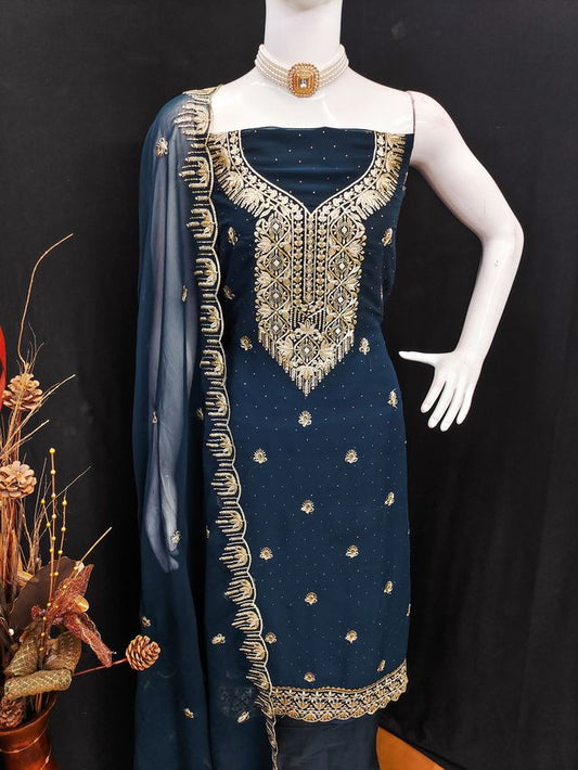 Blue Color Georgette Fabric Beautiful Embroidered Salwar Kameez