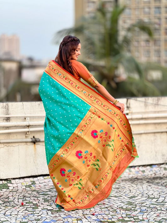 Sea Green Color Beautiful Soft Silk Woven Designer Partywear Saree