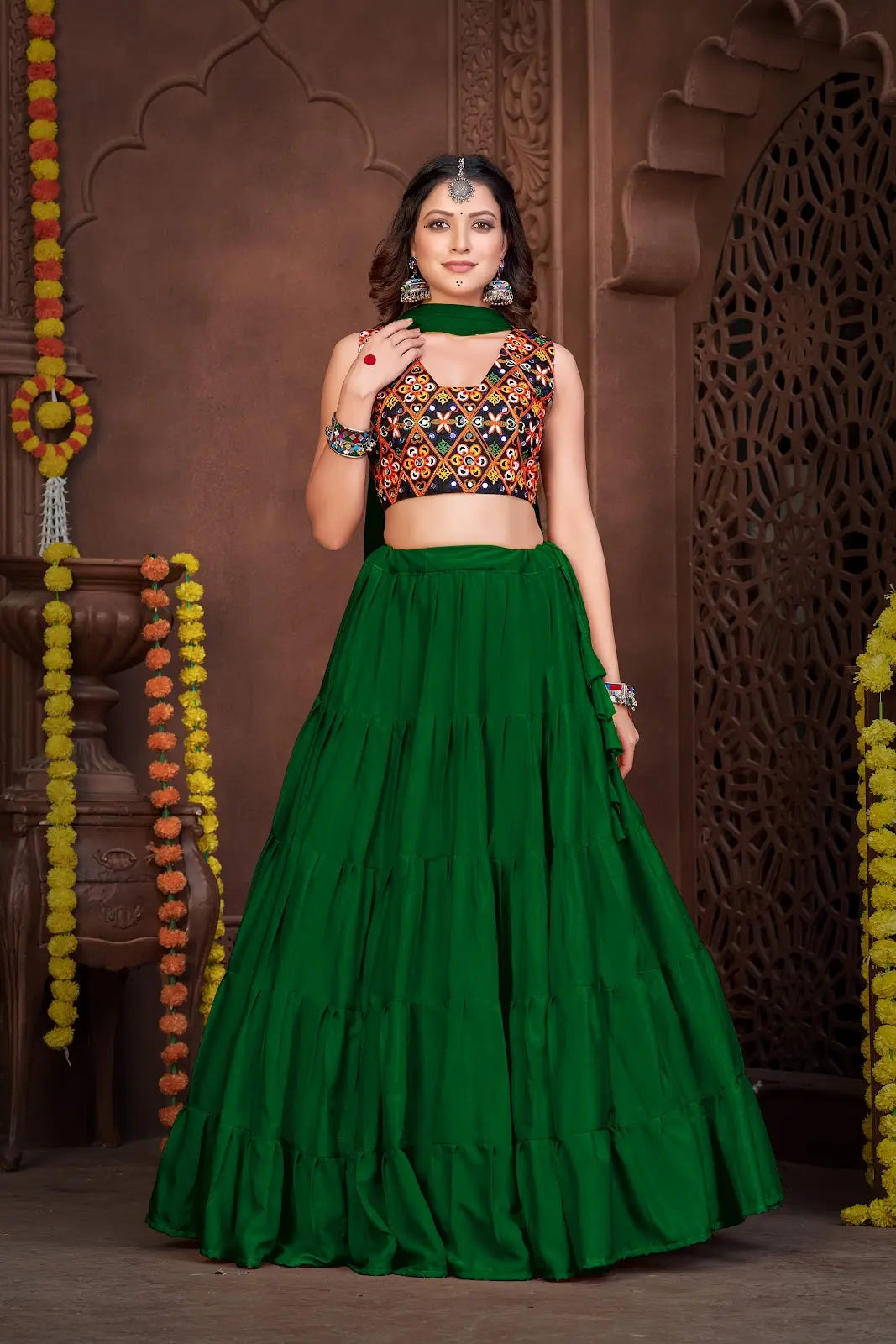 Stylish Garba Wear Lehenga Set with Mirror Work Blouse