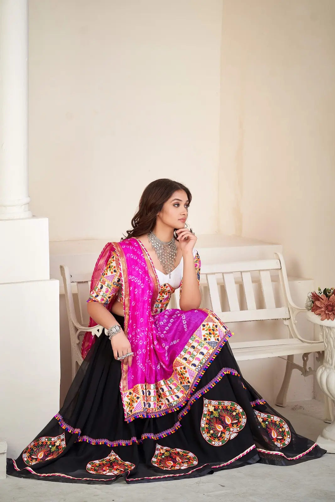 Traditional Indian Lehenga with Colorful Embroidery & Dupatta