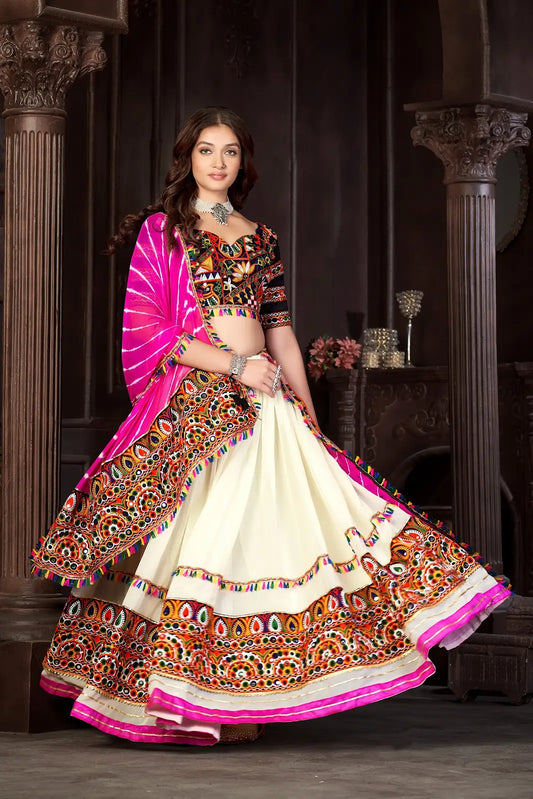 Party Wear Lehenga Choli with Mirror Work & Flared Skirt
