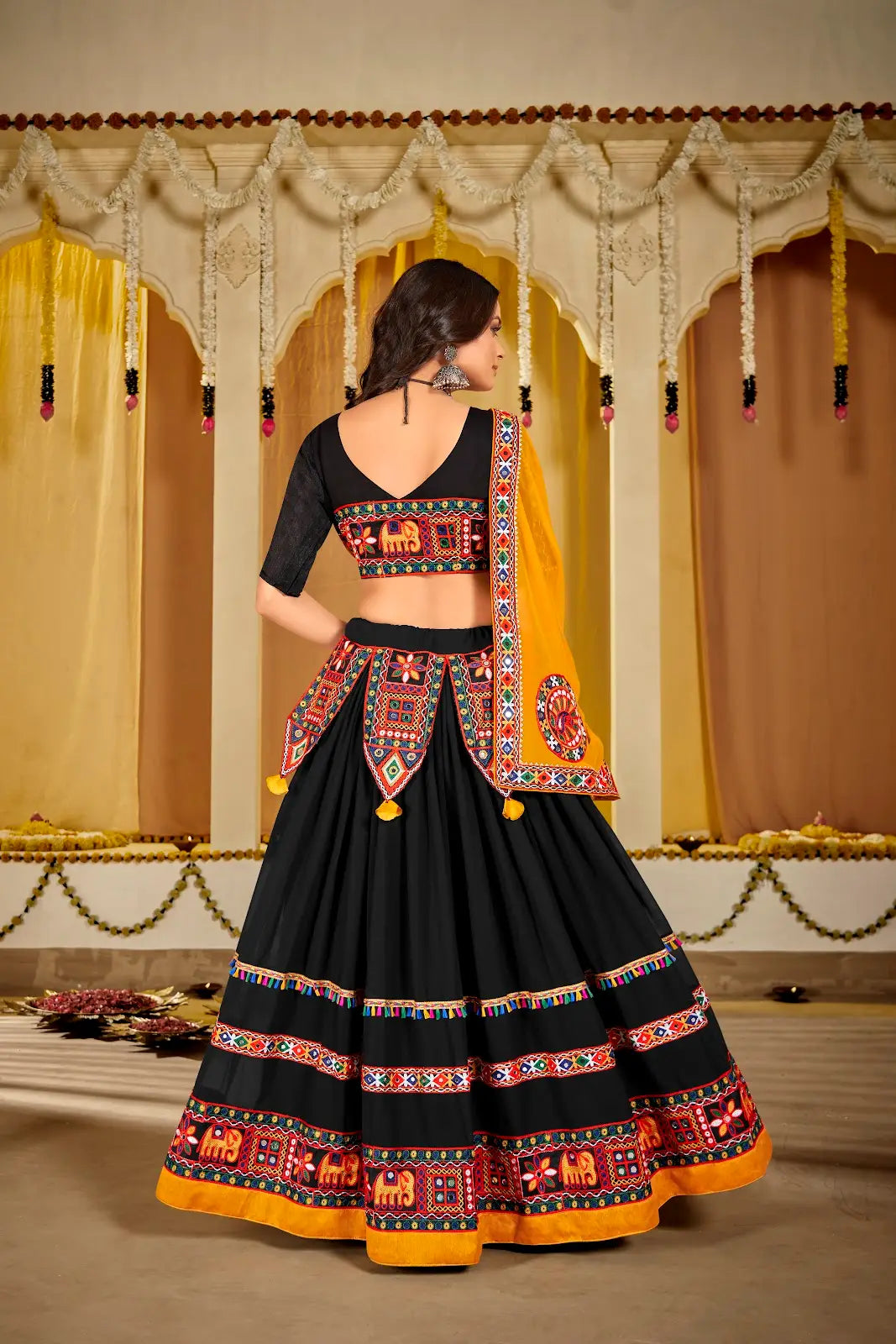 Designer Flared Lehenga with Traditional Mirror Work Top