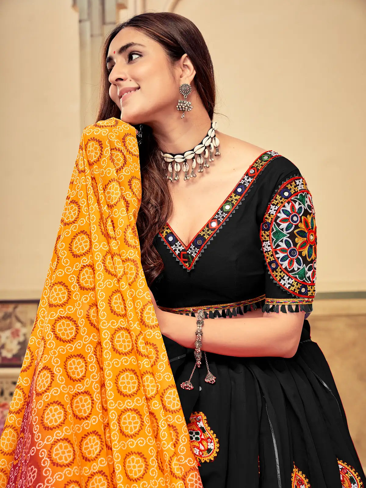 Elegant Ethnic Lehenga with Multicolor Mirror Work Blouse