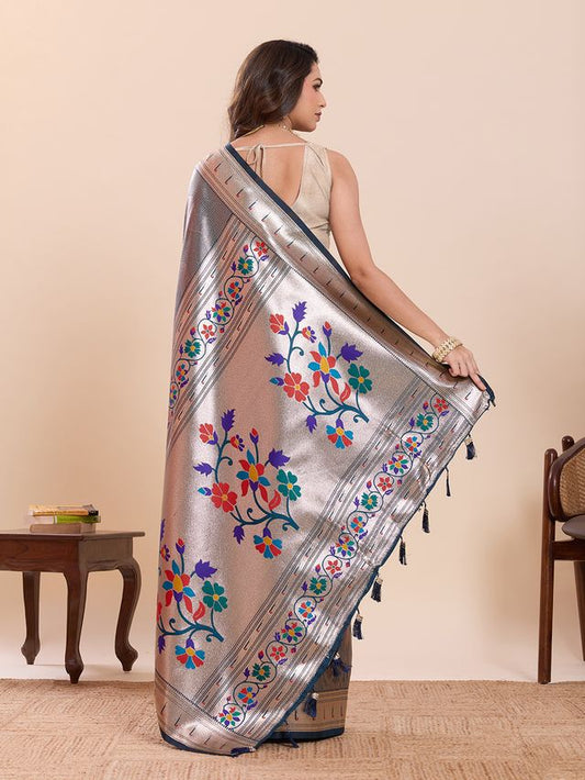 Blue Color Beautiful Soft Silk Fabric Woven Designer Saree