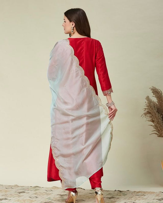 Pink Color Vichitra Fabric Beautiful Partywear Dress For Girls